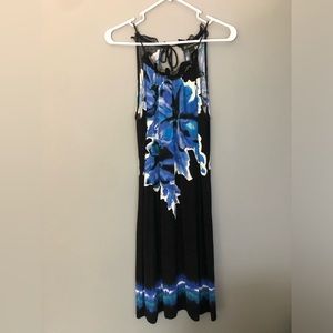 INC International Concepts Sleeveless Dress Small Black Blue Floral Design